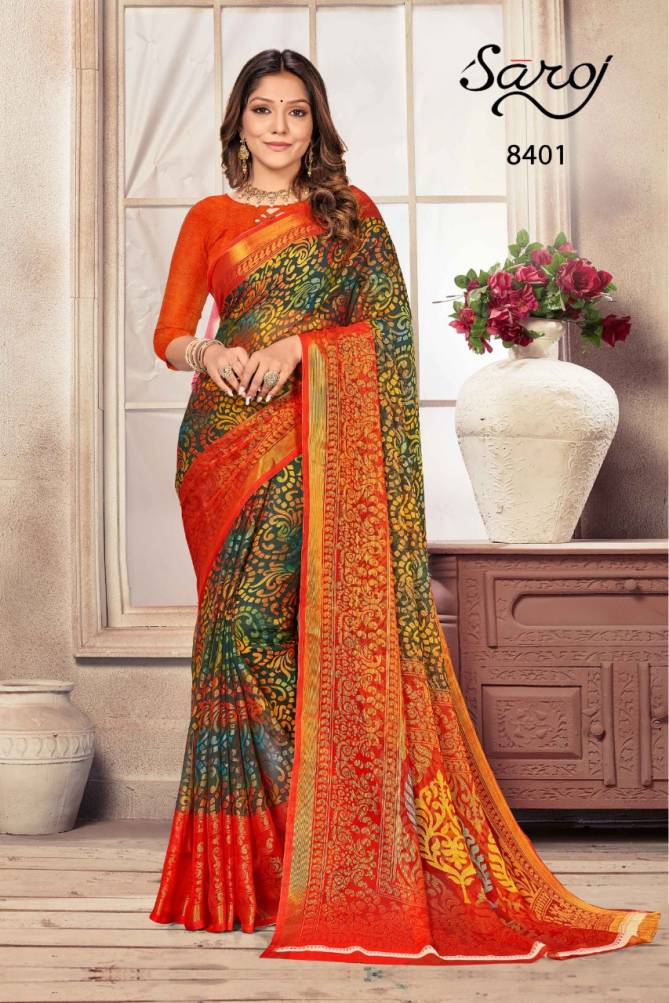 Saroj Khushi Georgette Festive Wear Brasso Fancy Latest Designer Saree Collection